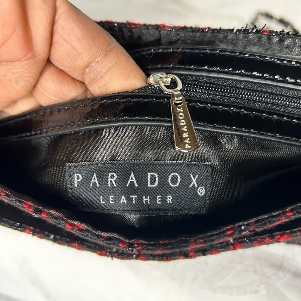PARADOX LEATHER red and black Chic Tweed/Leather Shoulder Bag with chain strap - Picture 12 of 13
